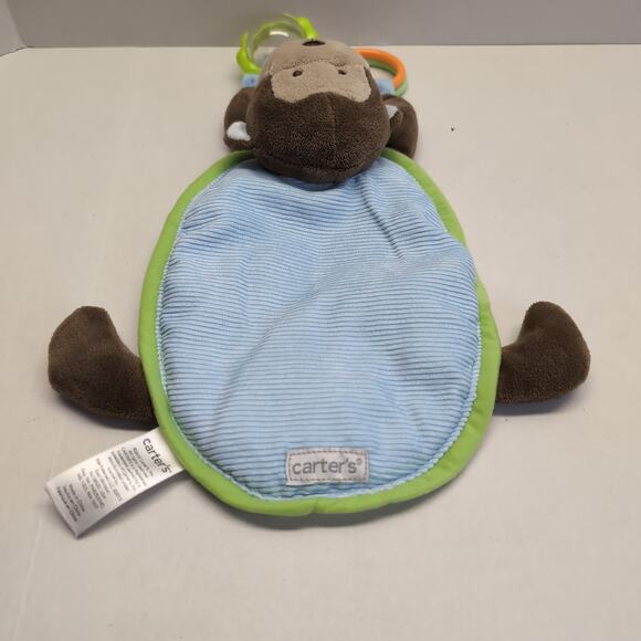 Carter's Monkey Crib Toy Plush Baby Rattle Teether Hanging Blue Green Brown - Picture 7 of 14